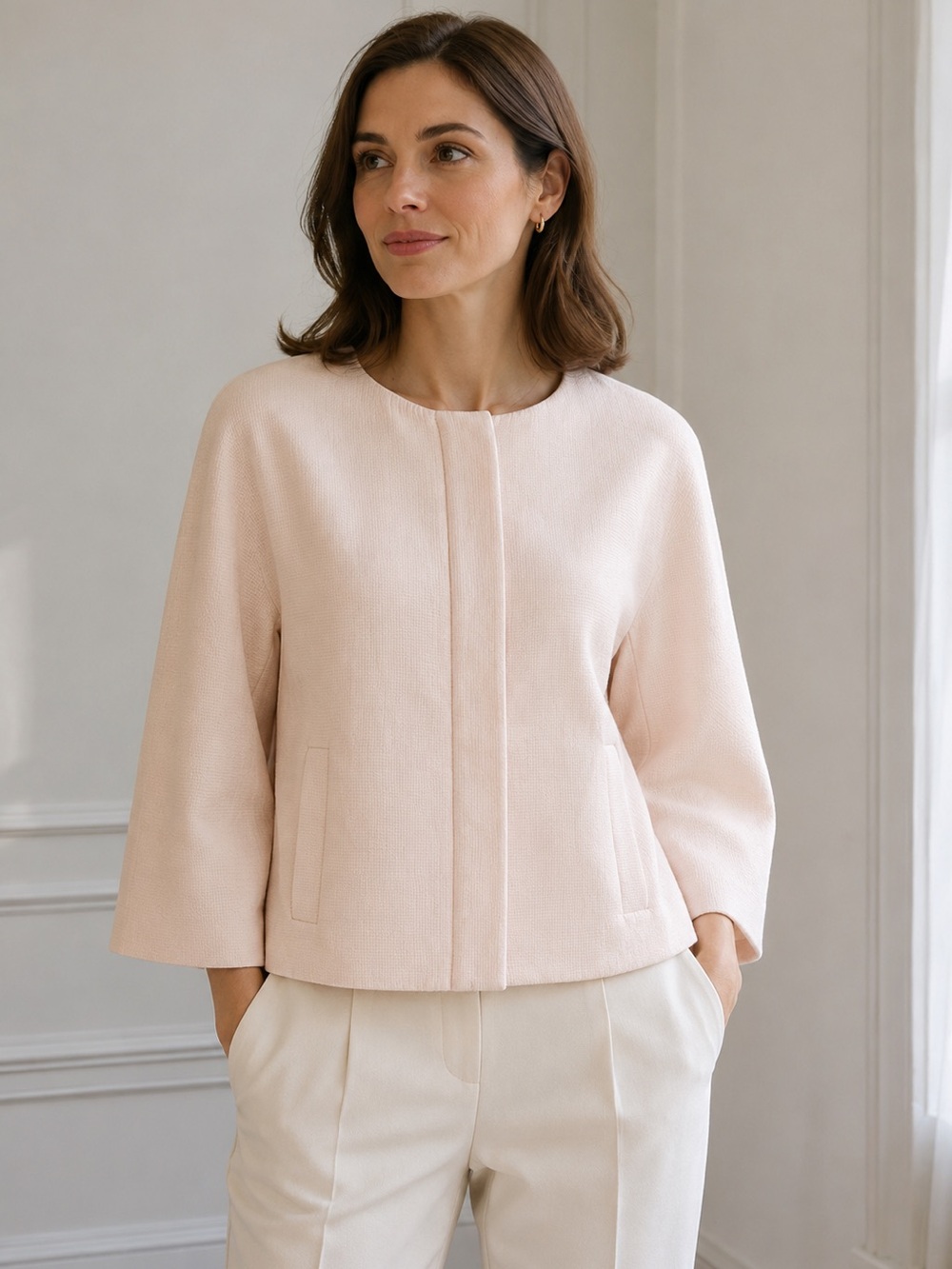 Massimo Dutti Ballerina Pink Textured Jkt| XS | Quiet Luxury | Made in Portugal